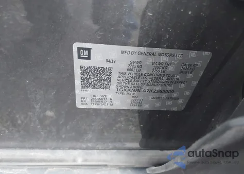 2019 GMC Acadia Sle z USA, uszkodzony, nr VIN 1GKKNRLA7KZ265009